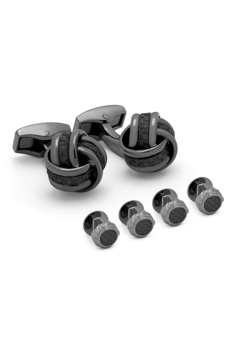 Knot Stud Cuff Links & Studs Set, Main, color, BLACK