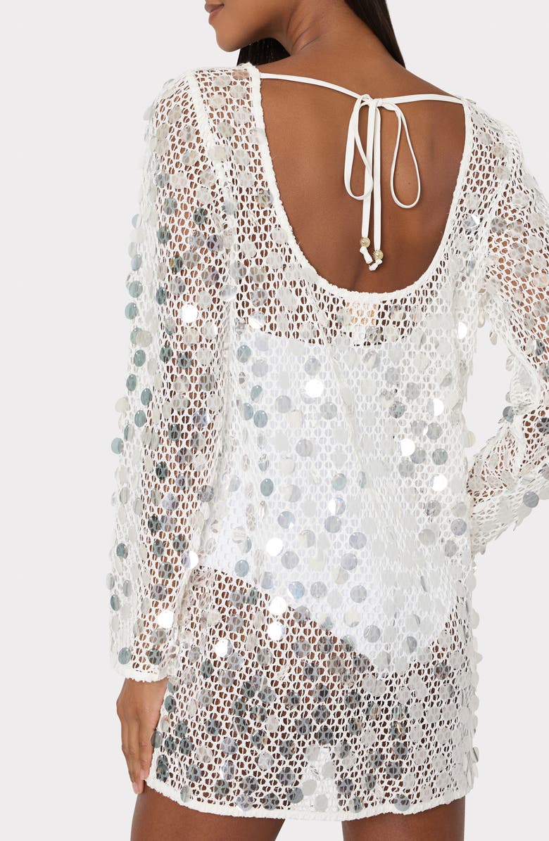 Milly Paillette Long Sleeve Sheer Open Stitch Cover-Up Dress, Alternate, color, 