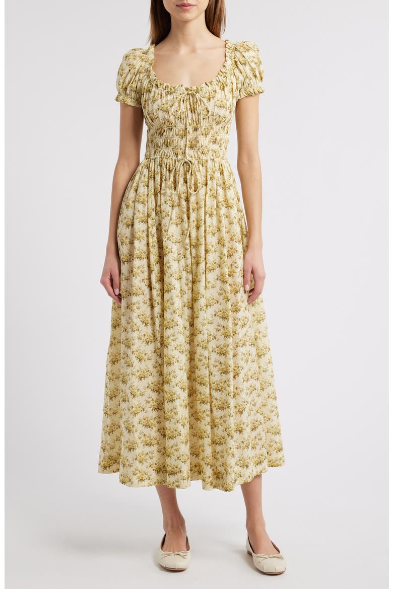 Ashlynn Floral Organic Cotton Voile Midi Dress, Alternate, color, SUNSHINE PRAIRIE ROSE