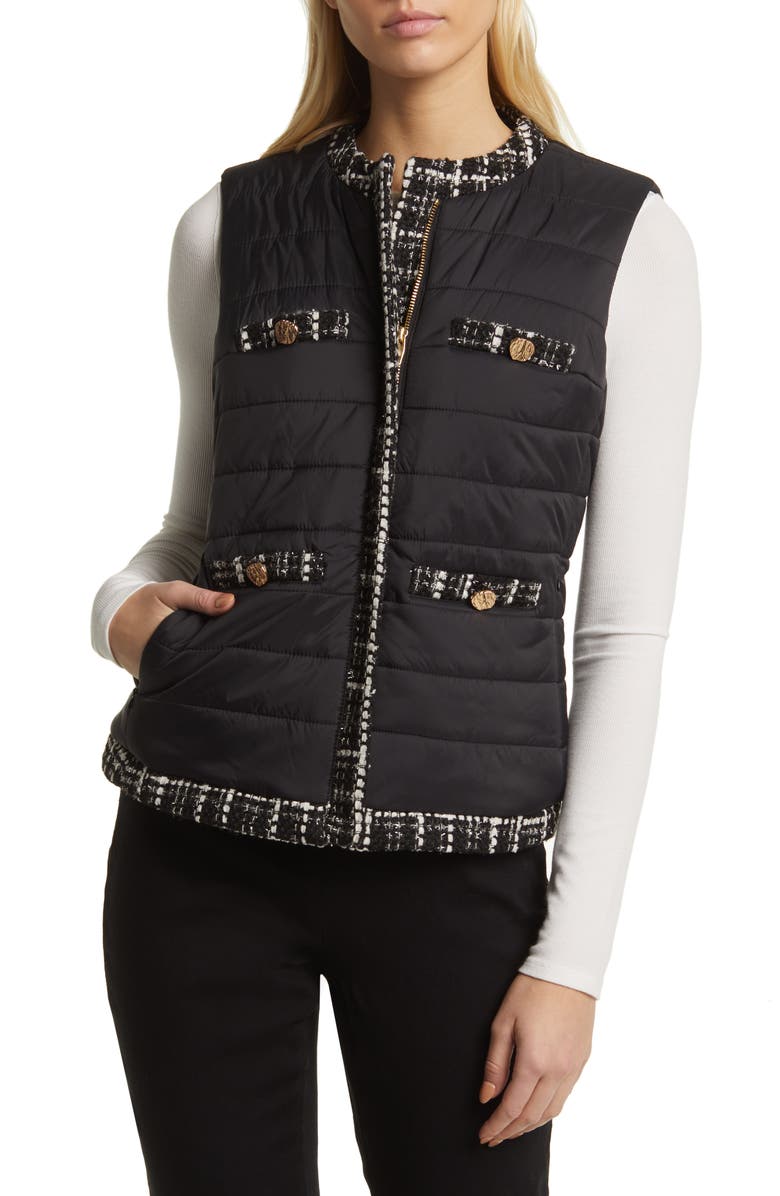 Anne Klein Tweed Trim Quilted Vest, Alternate, color, 