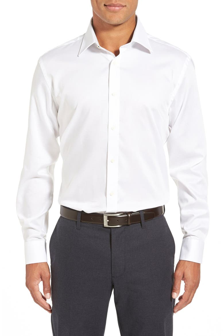 'Oncore' Trim Fit Micro Stripe Dress Shirt, Alternate, color, WHITE