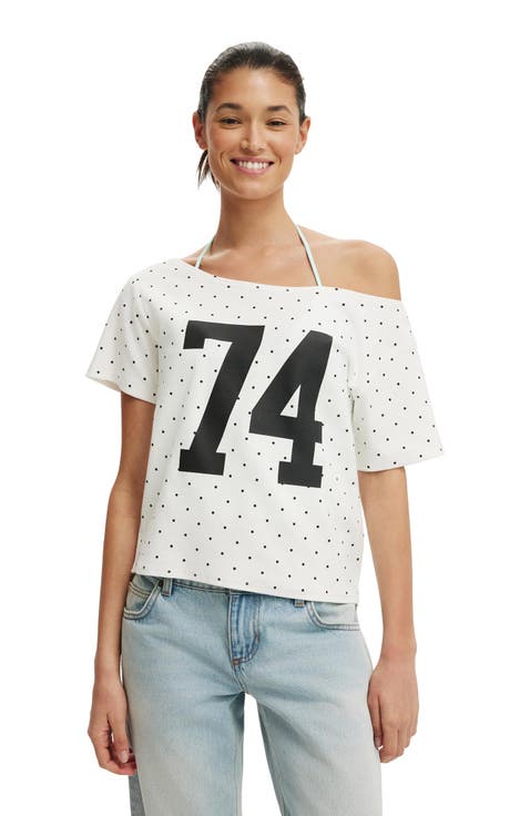 Women's The Sporty Off Shoulder Graphic Tee