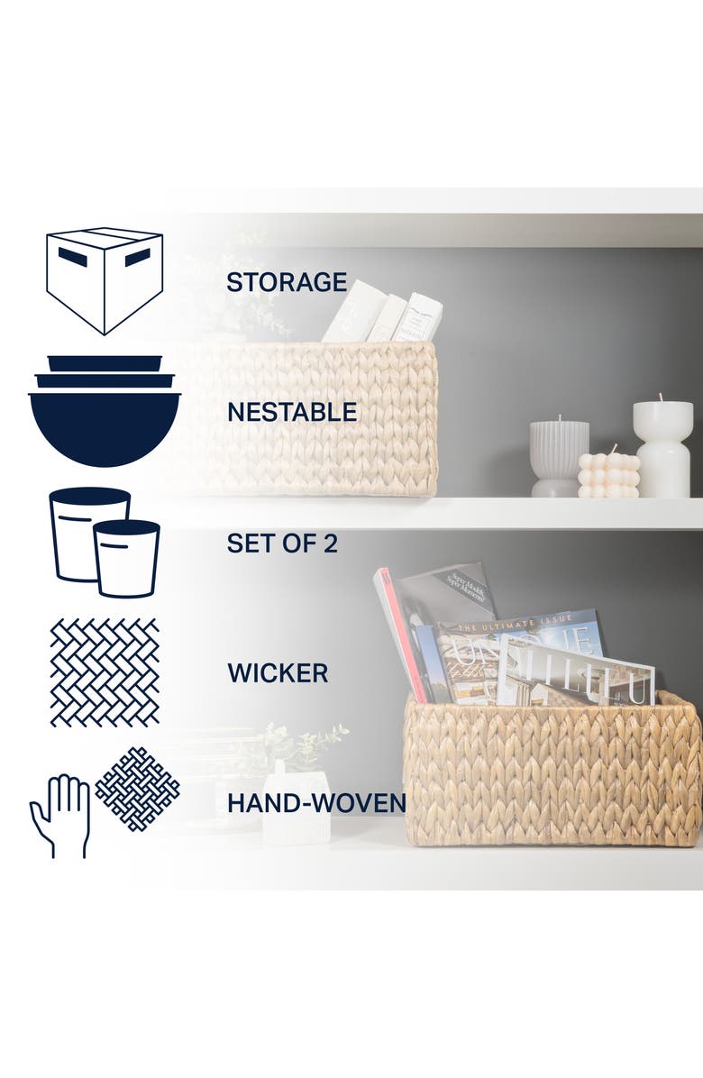 HAPPIMESS Leif Rustic Minimalist Hand-Woven Hyacinth Nesting Baskets with Handles, Alternate, color, 