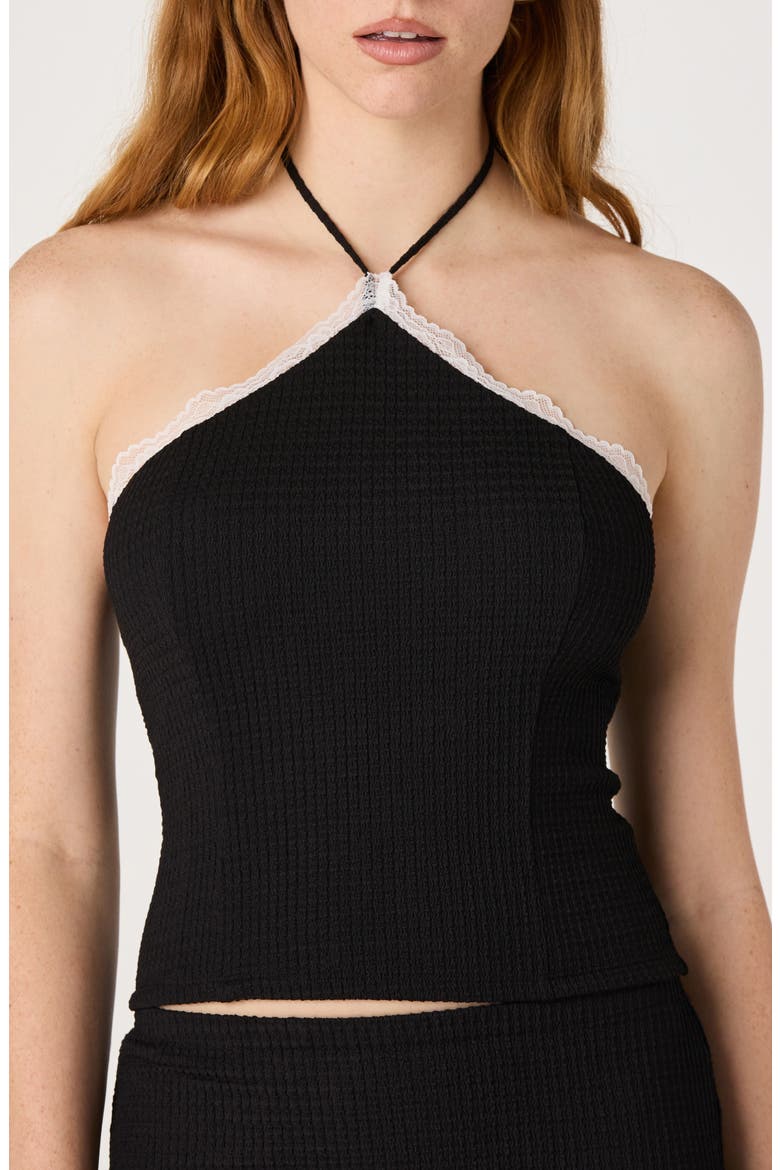 Milana Lace Detail Rib Halter Top, Alternate, color, BLACK