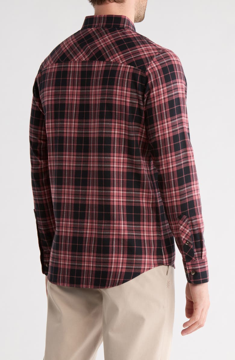 TravisMathew Cloud Plaid Flannel Button-Up Shirt, Alternate, color, Black/ Roan Rouge