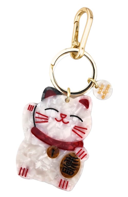 Solar Eclipse Hand Painted Lucky Cat Key Chain Bag Charm In Multi