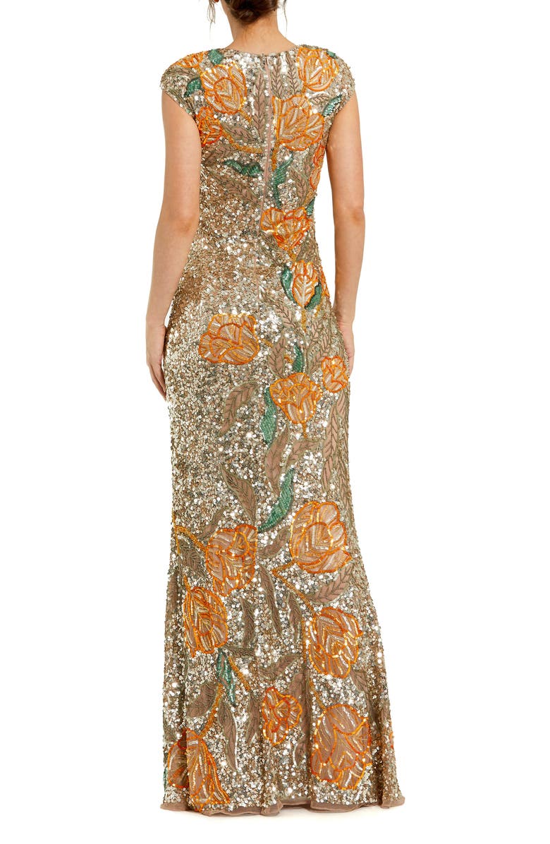 Mac Duggal Fitted Short Sleeve Floral Beaded Gown, Alternate, color,