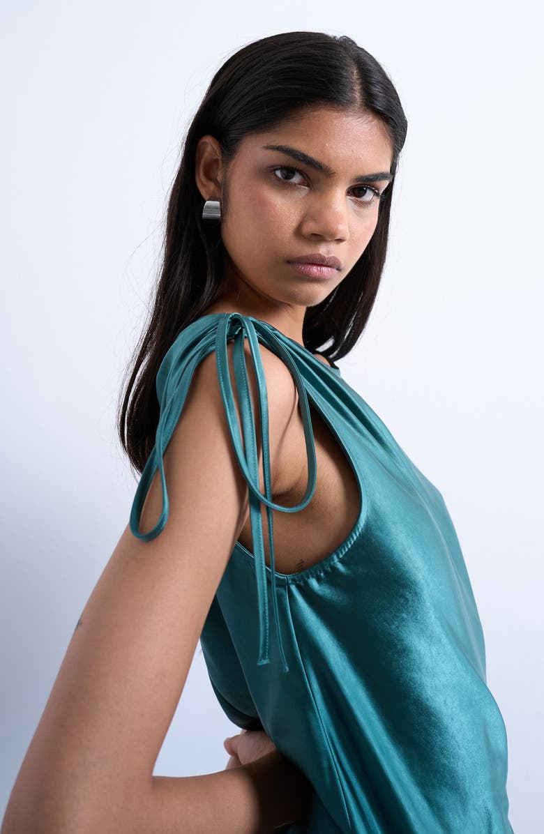 Topshop Asymmetric Satin Maxi Dress, Alternate, color, Medium Blue