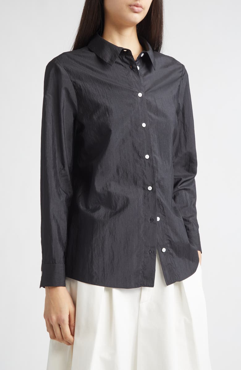 PARTOW Bryant Nylon & Silk Button-Up Shirt, Alternate, color, Black
