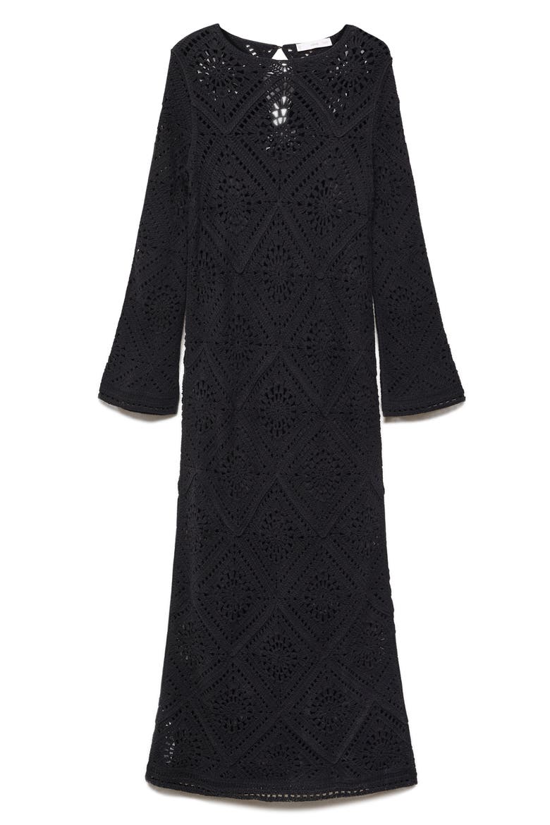 Crochet Long Sleeve Maxi Dress, Alternate, color, BLACK
