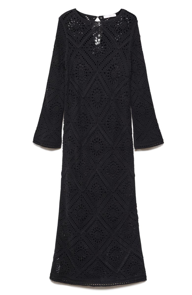 MANGO Crochet Long Sleeve Maxi Dress, Alternate, color,