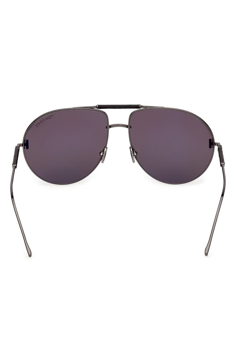 TOM FORD 62mm Lou Pilot Sunglasses, Alternate, color, Gunmetal/ Black Leather