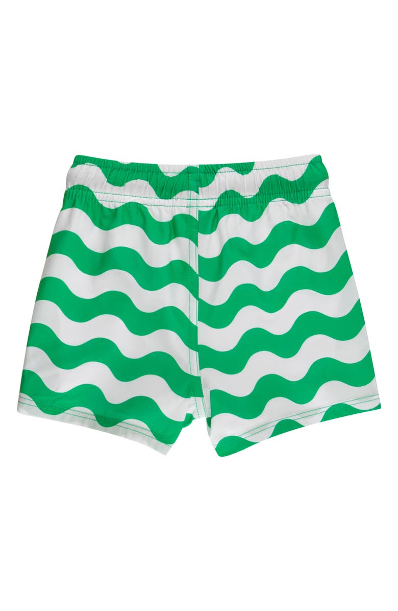 RuggedButts Kids' Wavy Stripe UPF 50+ Swim Trunks, Alternate, color, Green