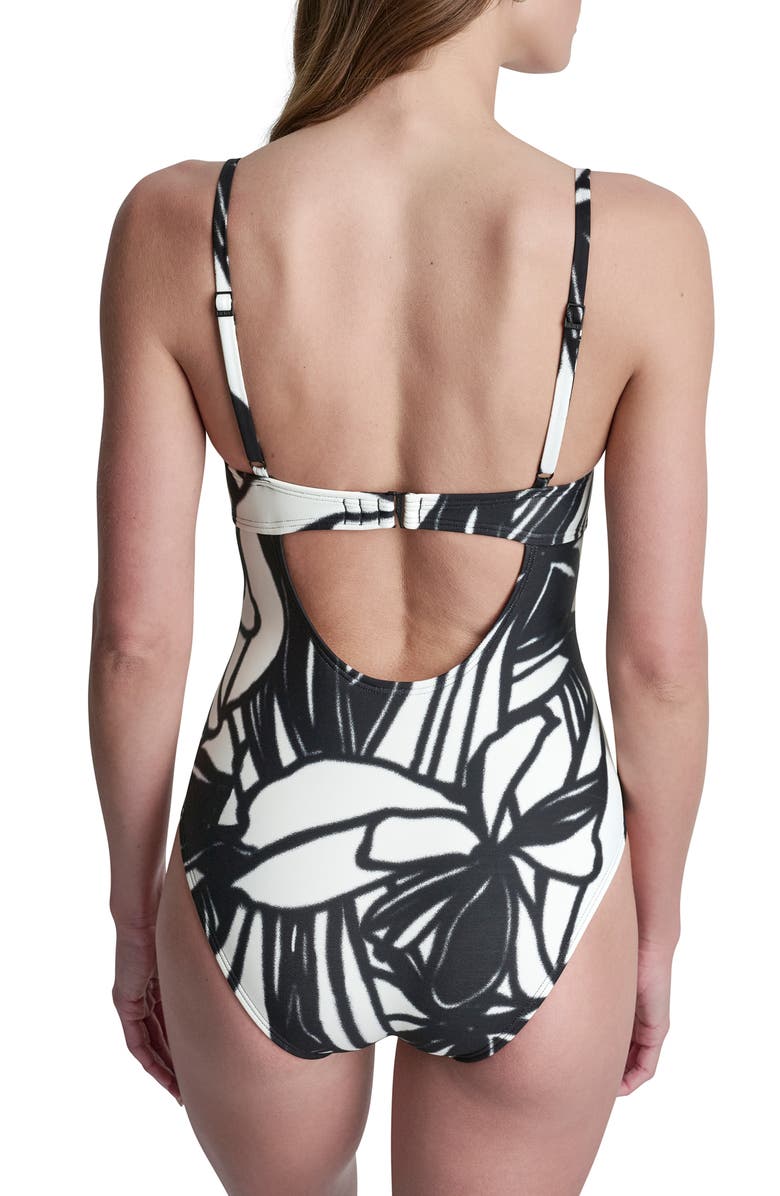 DKNY Keyhole Twist One-Piece Swimsuit, Alternate, color, Dknyswim11390 Graffiti Floral