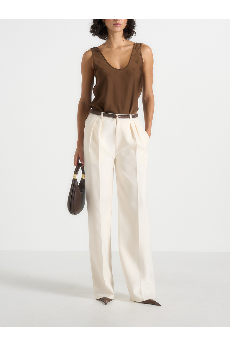 Mathilda Satin Scoop Neck Open Back Tank Top, Alternate, color, Brown