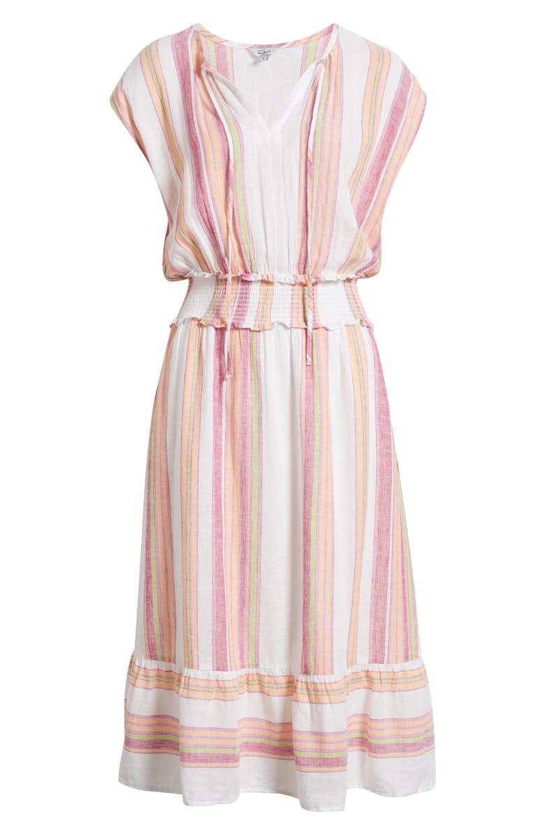 Rails Ashlyn Stripe Smocked Waist Linen Blend Dress, Alternate, color, 