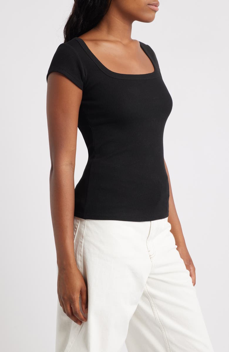 Square Neck Cap Sleeve Rib Top