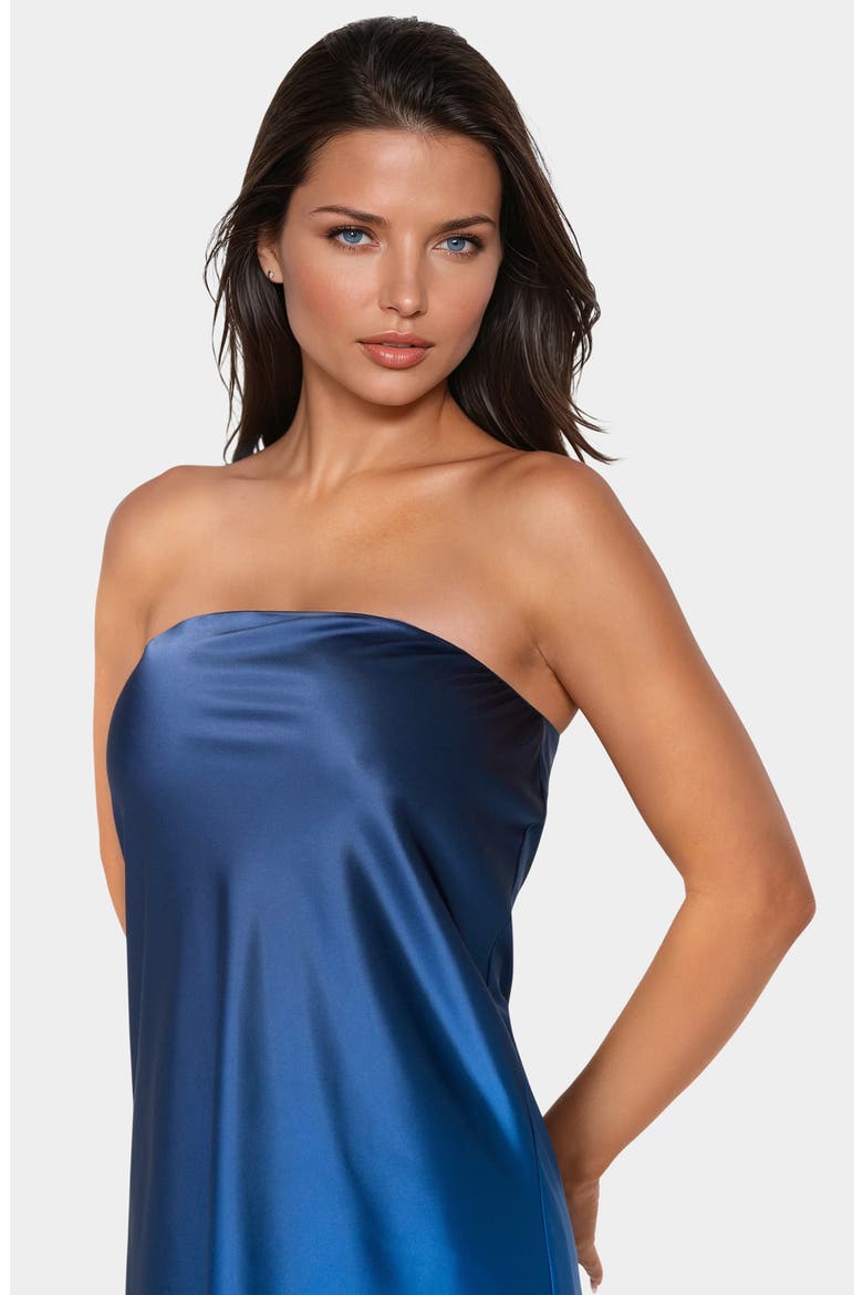 Satin Ombré Strapless Maxi Dress, Alternate, color, BLUE MULTI