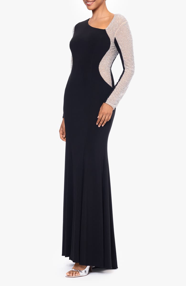 Xscape Evenings Rhinestone Embellished Asymmetric Neck Long Sleeve Gown, Alternate, color, 