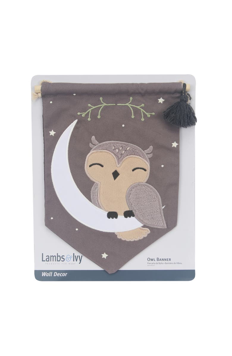 Lambs & Ivy Owl Canvas Banner Nursery Wall Art / Wall Hanging, Alternate, color, Gray