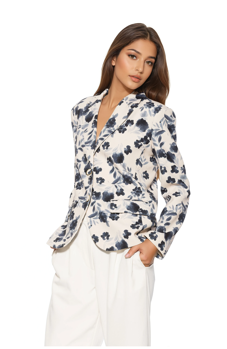 Alexia Admor Noa Printed Boyfriend Blazer, Alternate, color, Ivory Watercolor