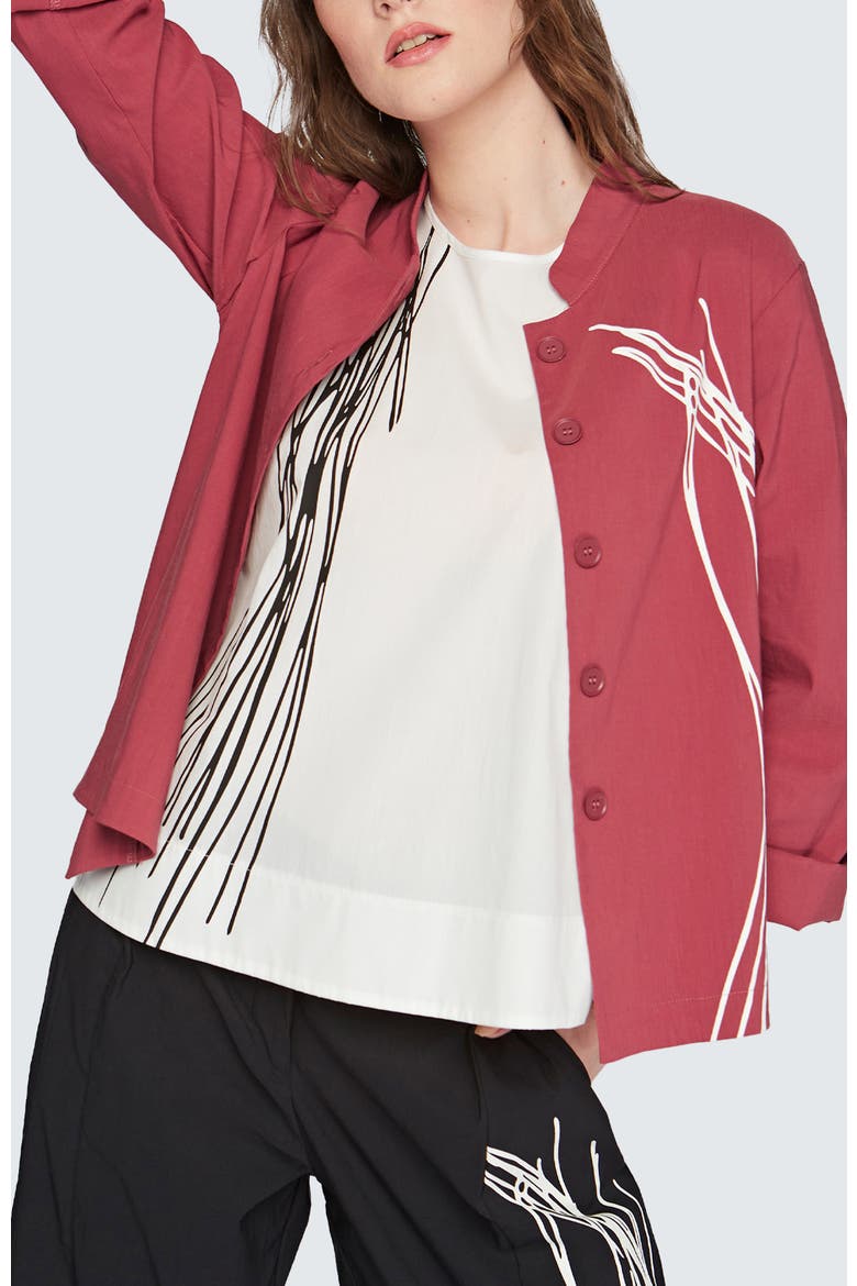 Jude Printed Poplin Top, Alternate, color, Ecru Black