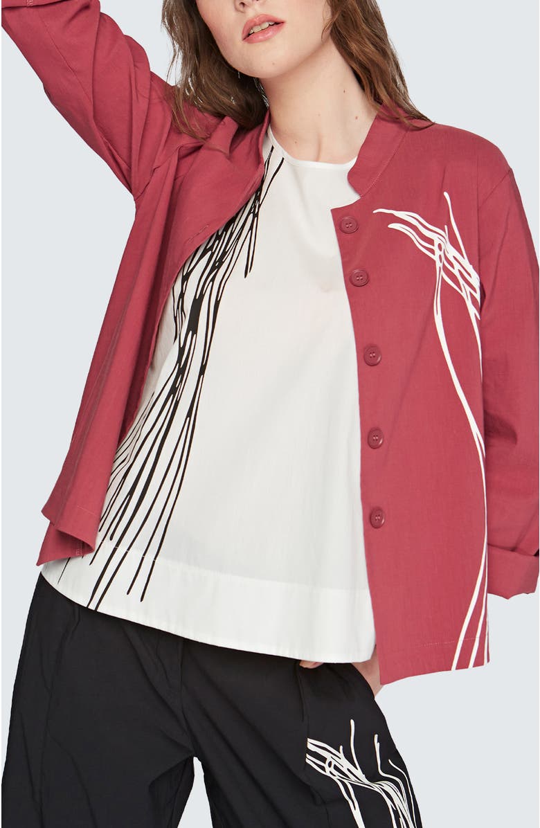 LUUKAA Jude Printed Poplin Top, Alternate, color, Ecru Black