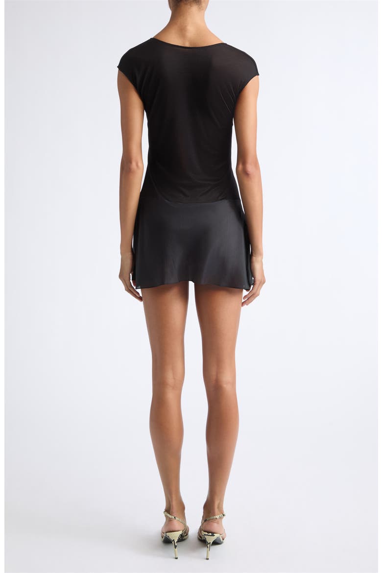 Plum Sykes Mixed Media Silk Minidress, Alternate, color, BLACK