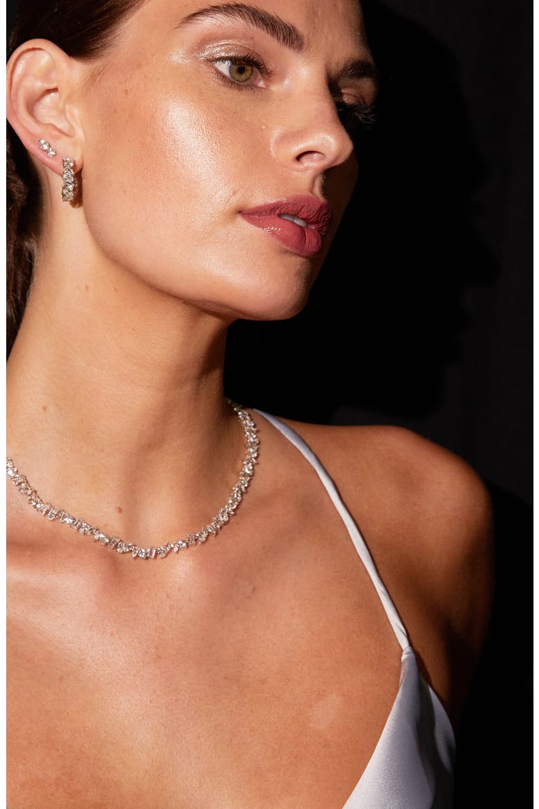 Lab Grown Sapphire Mixed Shape Tennis Necklace, Alternate, color, White Gold Vermeil
