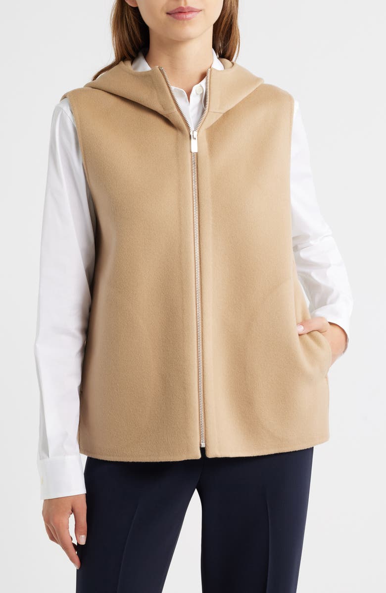 Theory Wool & Cashmere Hooded Vest, Alternate, color, New Camel