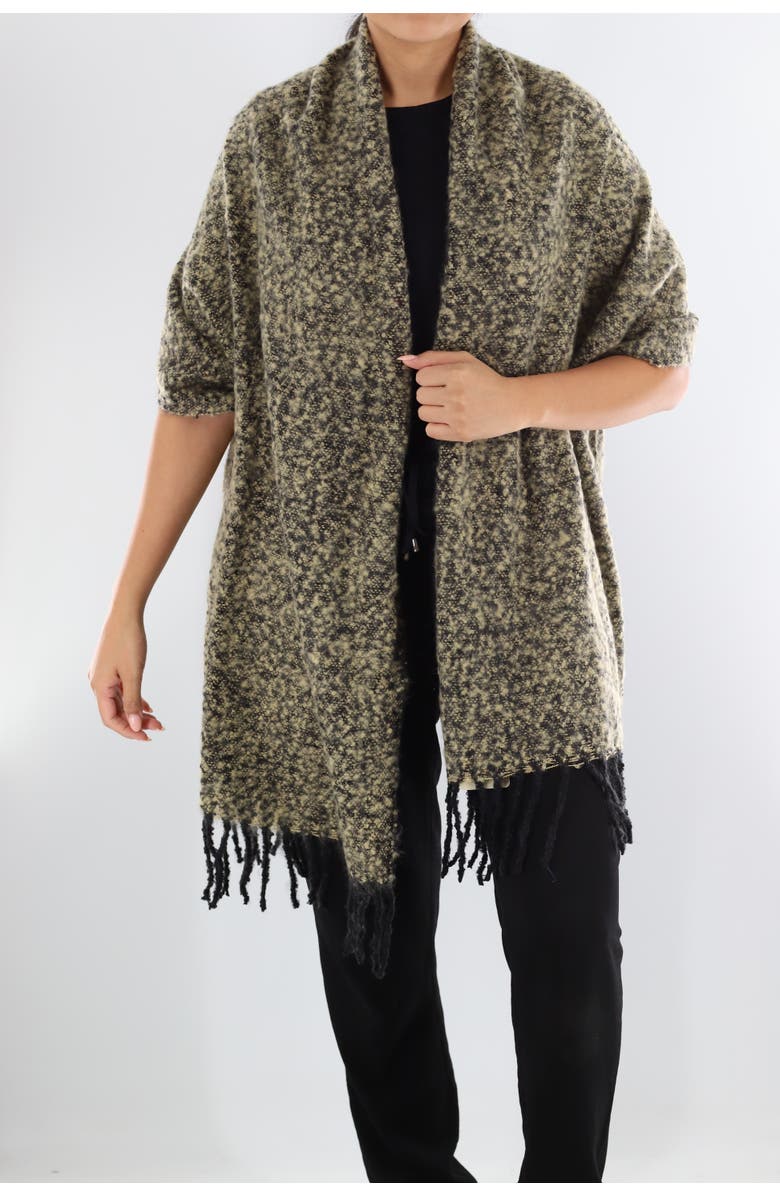 La Fiorentina Plush Scarf with Fringe, Main, color, Black/Ivory