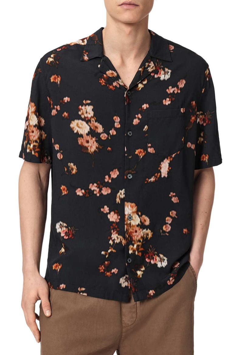Karmada Floral Camp Shirt, Main, color, BLACK