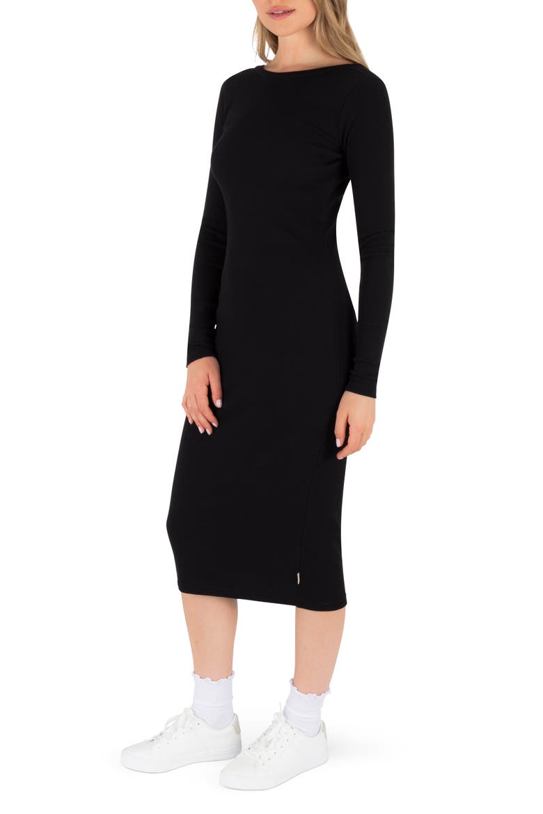 Just A Girl Long Sleeve Knit Midi Dress, Alternate, color, BLACK