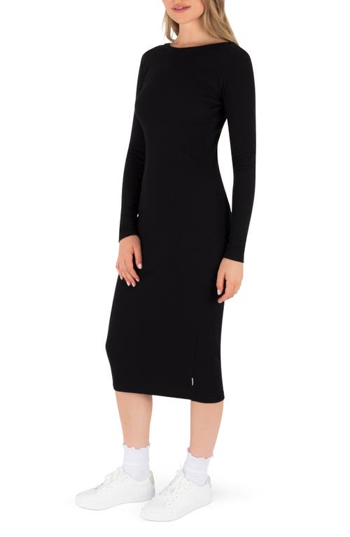 Hurley Just A Girl Long Sleeve Knit Midi Dress In Black