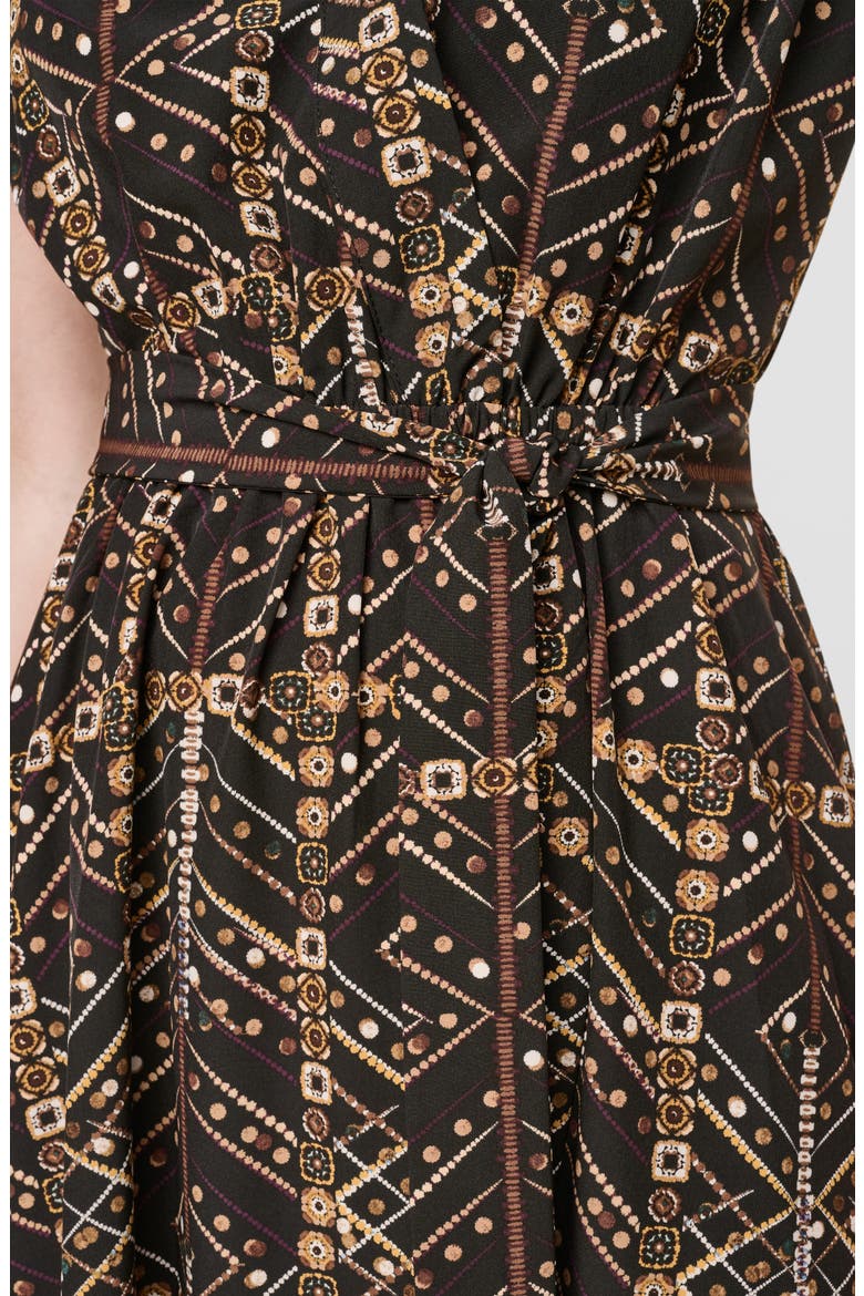 Short Sleeve Faux Wrap Midi Dress, Alternate, color, BLACK MULTI