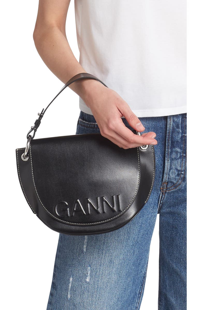 Ganni Banner Logo Recycled Leather Crossbody Bag, Alternate, color,