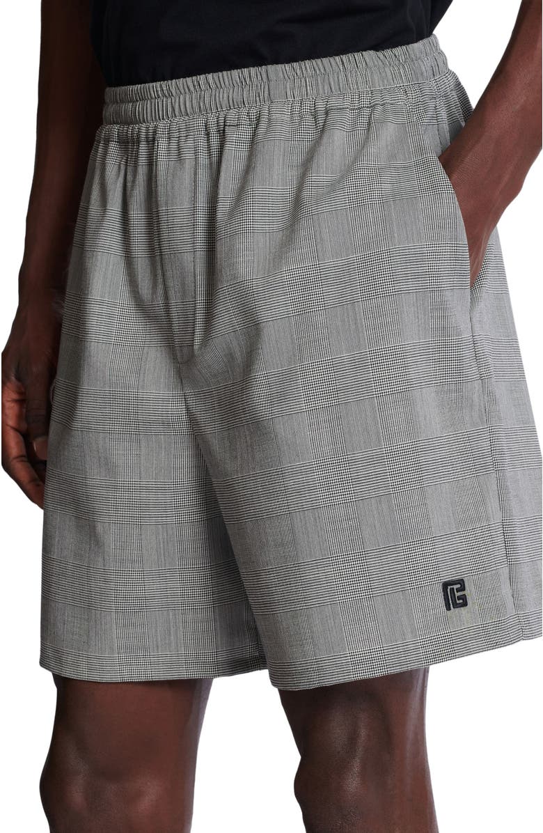 Balmain Relaxed shorts in Prince of Wales satin, Alternate, color, Black