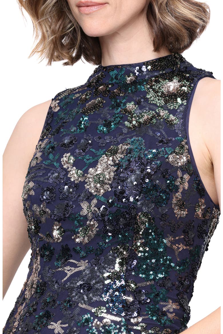 Sequin Sleeveless Mermaid Gown, Alternate, color, NAVY/ EMERALD