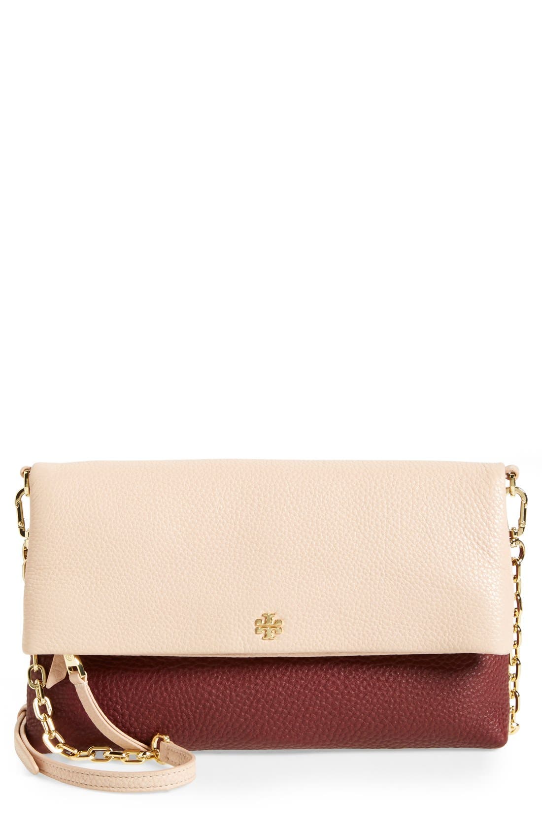 Foldover Crossbody Bag, Main, color, DEEP BEERY/ LIGHT OAK