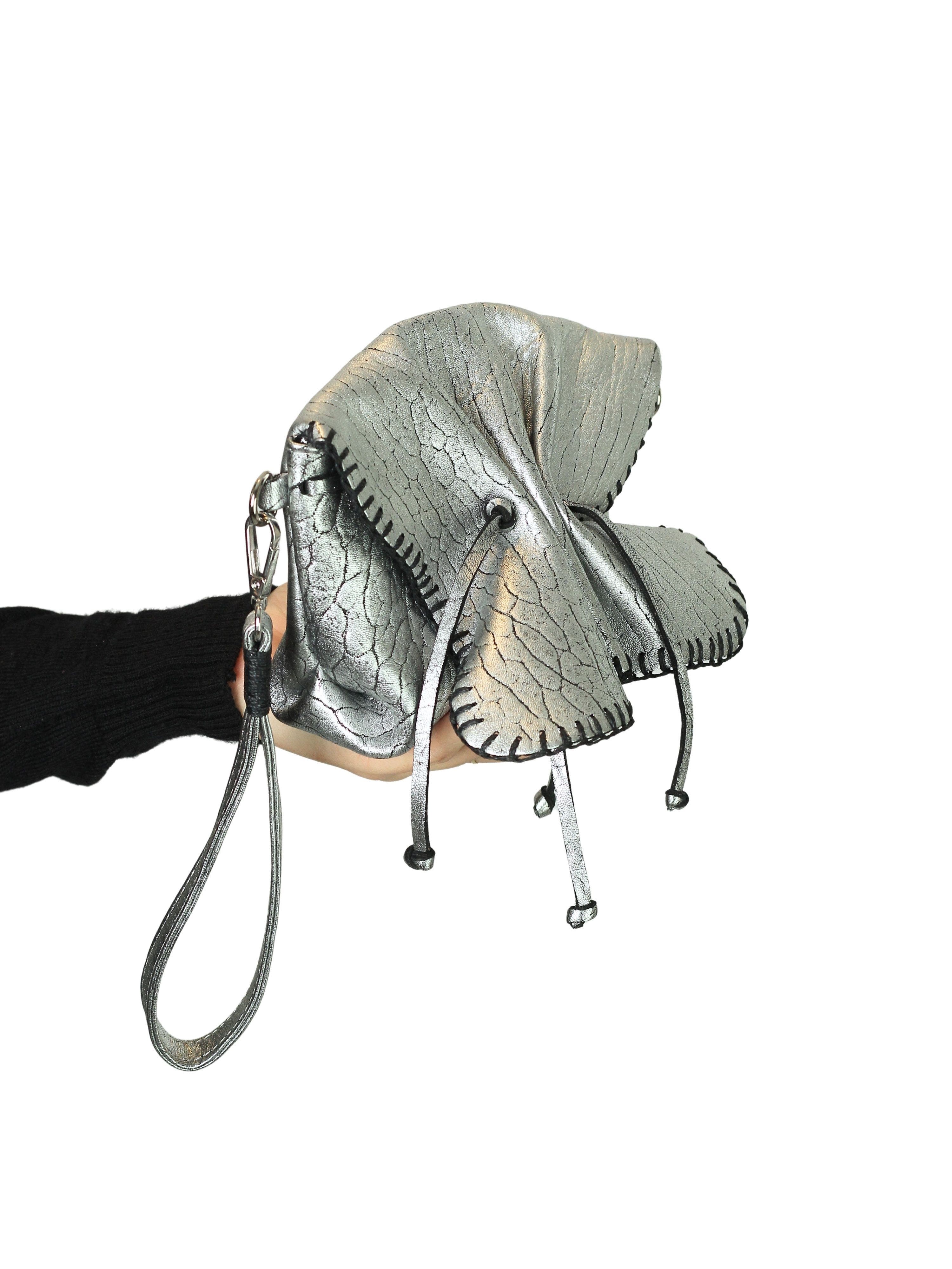 Carlos Falchi Mini Butterfly Lambskin Convertible Crossbody Bag, Alternate, color, Liquid Silver