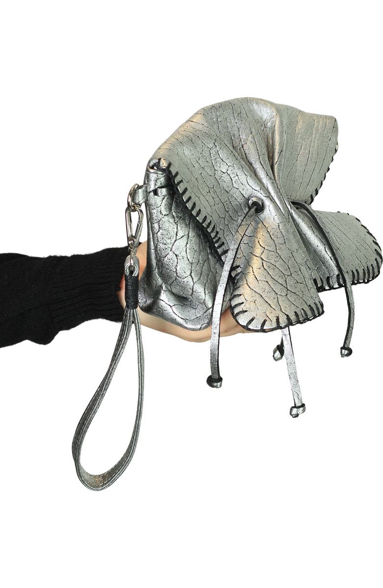 Carlos Falchi Mini Butterfly Lambskin Convertible Crossbody Bag, Alternate, color, Liquid Silver