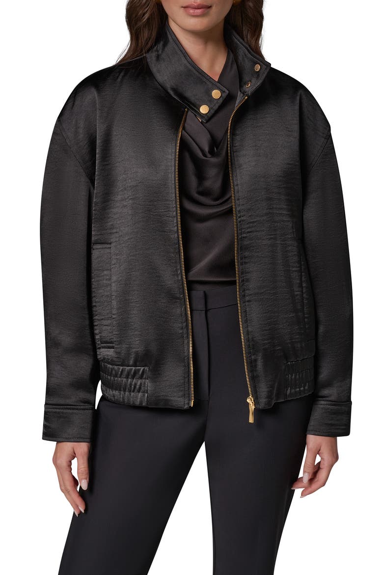 Satin Zip Front Jacket, Alternate, color, BLACK