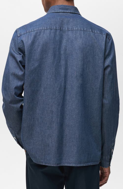 Mango Cotton Chambray Button-up Shirt In Blue