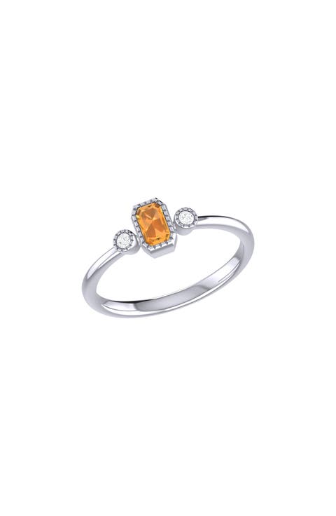 La Vie Emerald Cut Citrine & Diamond Ring - 0.04ct.