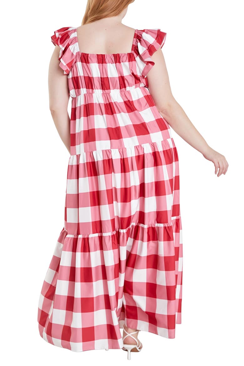 Gingham Tiered Maxi Dress, Alternate, color, RED/ WHITE
