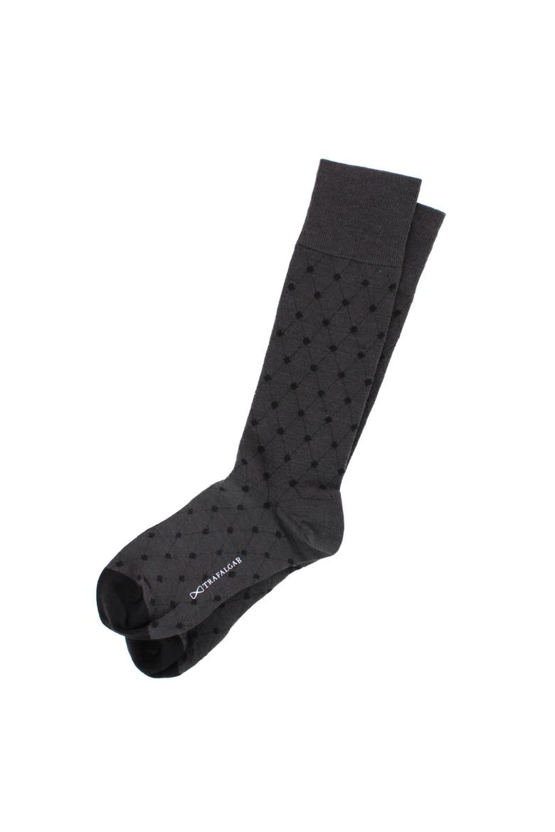 Ciel Diamon Patterned Mid-Calf Merino Wool Socks, Alternate, color, Charcoal and Black
