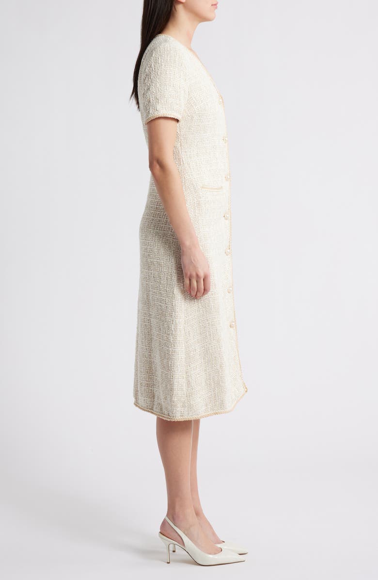 ZOE AND CLAIRE V-Neck Button Front Tweed Midi Dress, Alternate, color, 