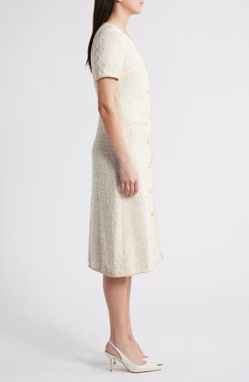 ZOE AND CLAIRE V-Neck Button Front Tweed Midi Dress | Nordstrom ZOE AND CLAIRE V-Neck Button Front Tweed Midi Dress | Nordstrom