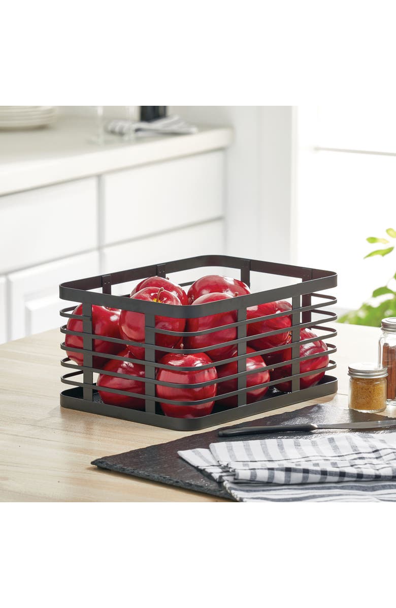 mDesign Metal Pantry Basket with Handles - Set of 2 - Matte Black, Alternate, color, Matte Black