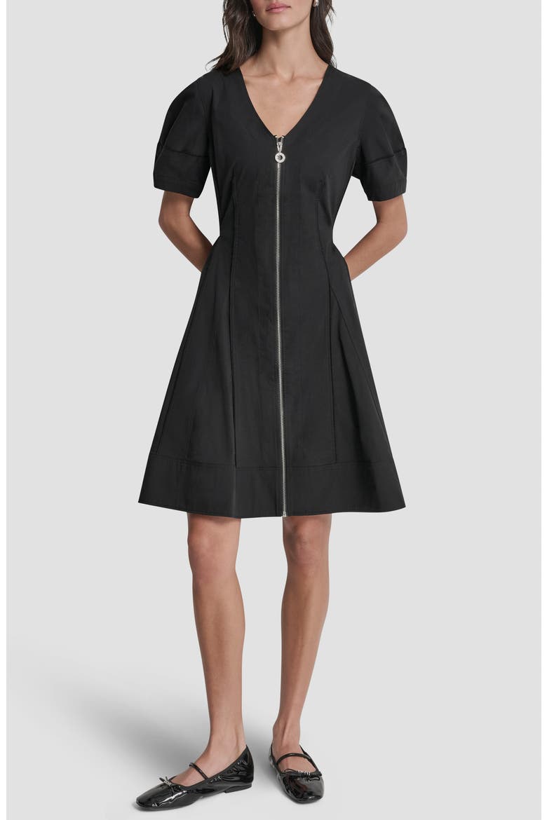 Poplin Fit & Flare Dress, Main, color, BLACK